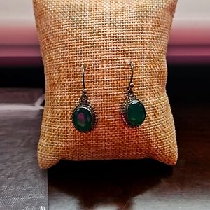 Vintage Style Silver 925 Dangle Earrings with Green Stone